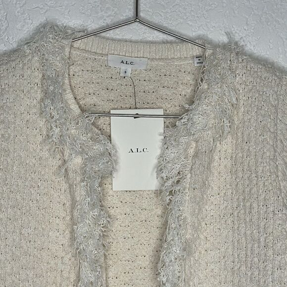 NWT A.L.C. April Fringe Open-Front Cardigan Cream Small - Picture 4 of 13